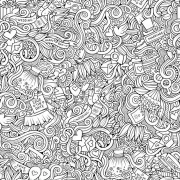 Cartoon doodles wedding seamless pattern Illustrazione stock