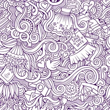 Cartoon doodles wedding seamless pattern Illustrazione stock