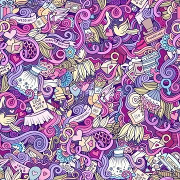 Cartoon doodles wedding seamless pattern Stockillustratie