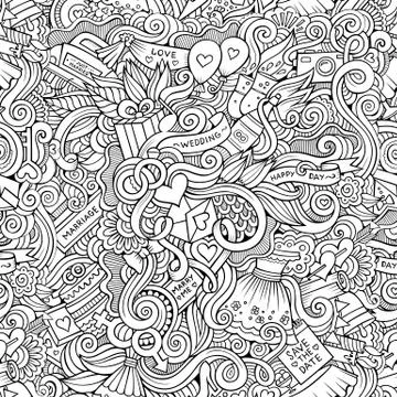 Cartoon doodles wedding seamless pattern Stockillustratie