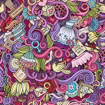 Cartoon doodles wedding seamless pattern Stockillustratie