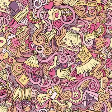 Cartoon doodles wedding seamless pattern Stockillustratie