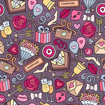Cartoon doodles wedding seamless pattern 스톡 일러스트