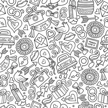 Cartoon doodles wedding seamless pattern Illustrazione stock