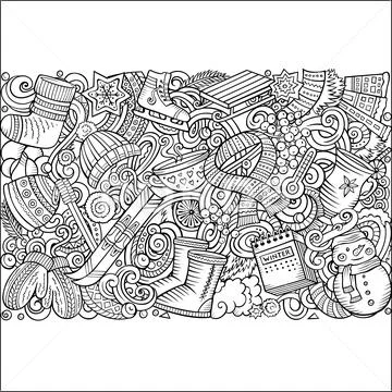 Cartoon doodles Winter horizontal stripe card design Stock Illustration