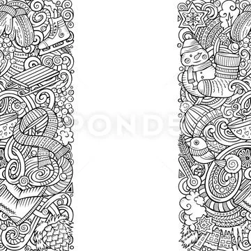 Cartoon doodles Winter horizontal stripes card design Stock Illustration