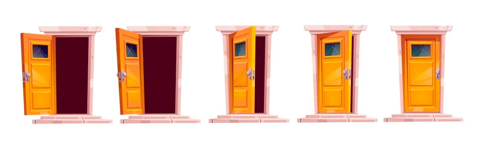 Cartoon door closing motion sequence animation Illustration