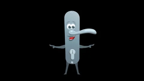 Cartoon Doorhandle. 13th Pose Pointer Double with Animated Face. Alpha Video stock 72462110