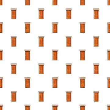 Cartoon doors seamless pattern on white background Stock Illustration