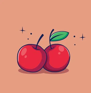 Cartoon double cherry on the twig in flat style Design Illustration Stock Illustration