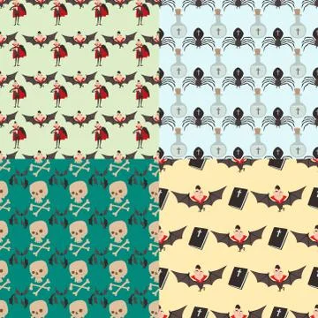 Cartoon dracula vector seamless pattern vampire icons character funny man comic Illustrazione stock