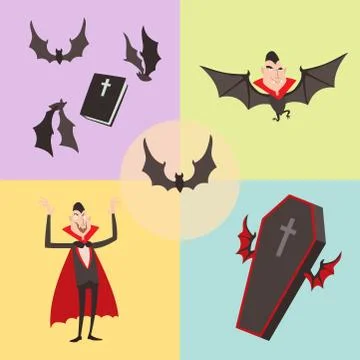 Cartoon dracula vector symbols vampire icons character funny man comic halloween 库存插图
