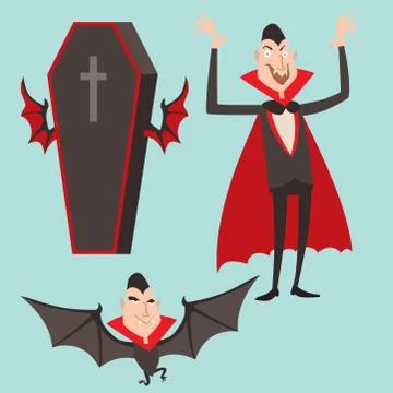 Cartoon dracula vector symbols vampire icons character funny man comic halloween 库存插图