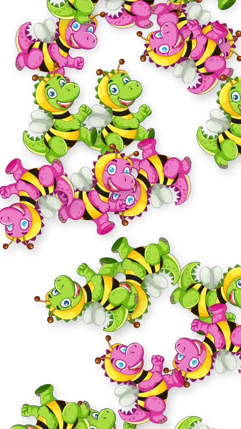 Cartoon Dragon and Bee Characters Falling on White Background Stock Footage 344832092