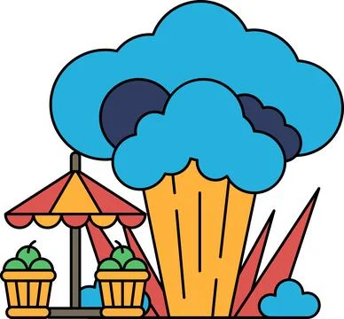A cartoon drawing of a carnival with a large cloud in the background Stock Illustration