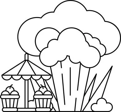 A cartoon drawing of a carnival with a large cloud in the background Stock Illustration