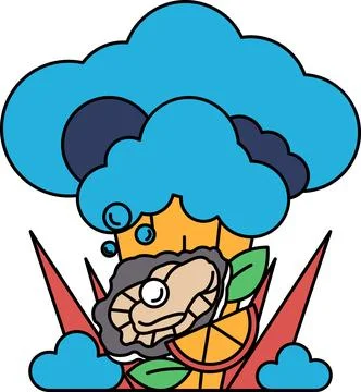 A cartoon drawing of a cloud with a flower and a lemon on it イラスト素材