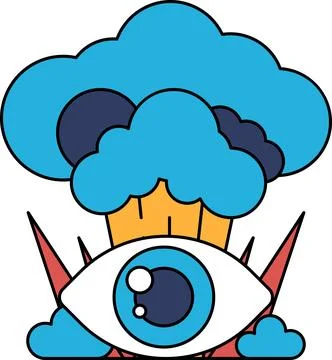 A cartoon drawing of a cloud with a large eye in the middle Stock Illustration