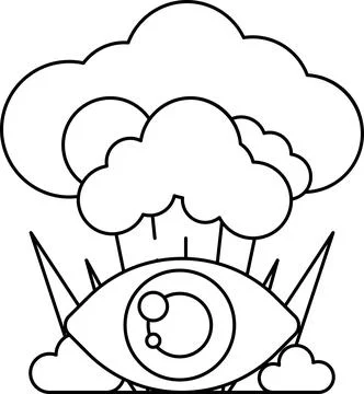 A cartoon drawing of a cloud with a large eye in the middle Illustrazione stock