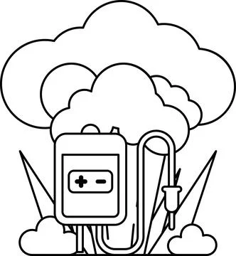 A cartoon drawing of a cloud with a red device in the middle Stock Illustration