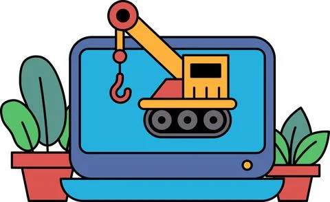 A cartoon drawing of a crane on a computer screen Stock Illustration