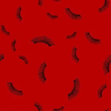 Cartoon drawing of eyelashes on a red background. Stock Illustration