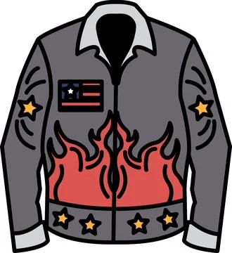 A cartoon drawing of a man's jacket with flames on it Stock Illustration