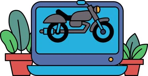 A cartoon drawing of a motorcycle on a computer screen Stock Illustration