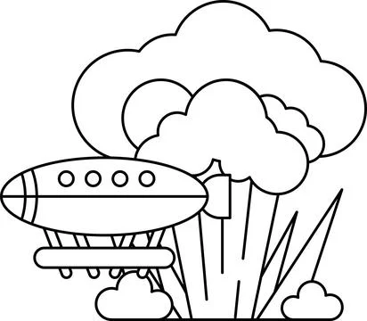 A cartoon drawing of a plane flying through a cloud of broccoli Stock Illustration