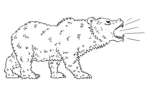 Cartoon Drawing of Roaring Bear as Falling Market Prices Symbol Stock Illustration