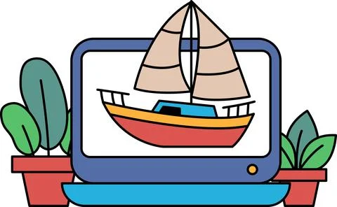 A cartoon drawing of a sailboat on a computer screen Stock Illustration