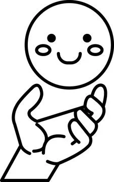 Cartoon drawing of a smiling face holding a ball Stock Illustration