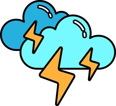 A cartoon drawing of two clouds with lightning bolts between them 스톡 일러스트