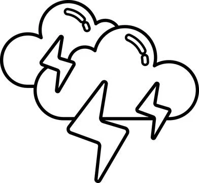 A cartoon drawing of two clouds with lightning bolts between them 스톡 일러스트