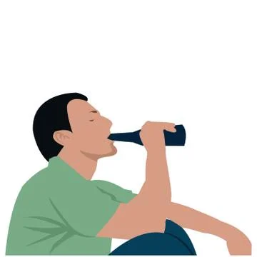 Cartoon Drinking Water Man. Vector Stock Illustration