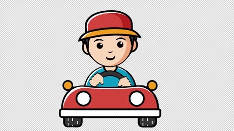 Cartoon Driver in Small Car Stock Footage 322598343