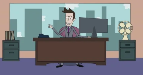 Cartoon Drop Down Office and Businessman Video stock 64590222