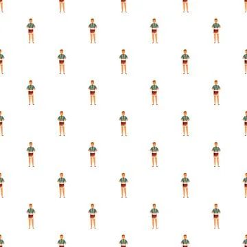 Cartoon drummer playing marching drum seamless pattern Stock Illustration