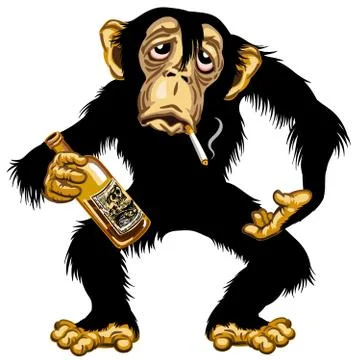 Cartoon drunk chimp Stock Illustration