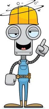 Cartoon Drunk Construction Worker Robot Stock Illustration