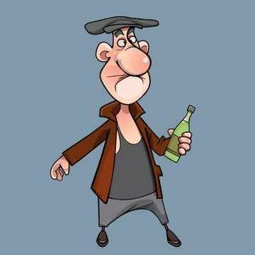Cartoon drunk man standing with a bottle in his hand Stock Illustration
