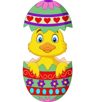 Cartoon duckling come out from an Easter egg Stock Illustration
