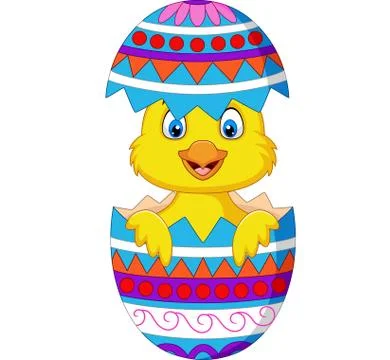 Cartoon duckling come out from an Easter egg Stock Illustration
