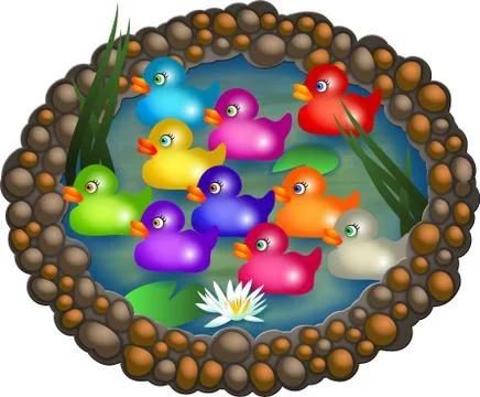 Cartoon Ducks on a Pond Stock-Illustration