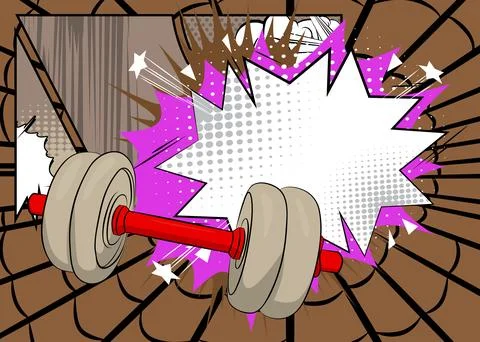 Cartoon Dumbbell with blank speech bubble, comic book Powerlifting backgrou.. Stockillustratie
