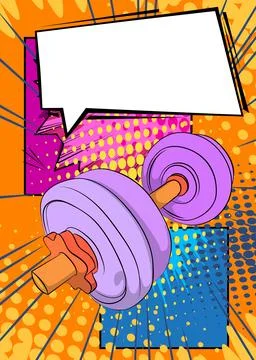 Cartoon Dumbbell with blank speech bubble, comic book Powerlifting backgrou.. Stock Illustration