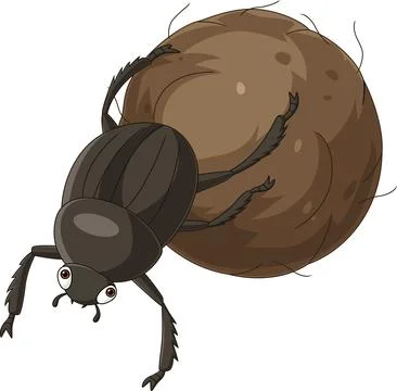 Cartoon dung beetle with a big ball of poop Stock Illustration