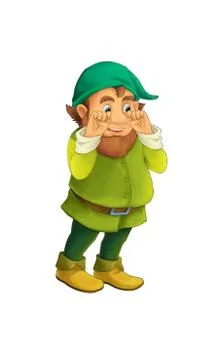 Cartoon dwarf on white background in some activity Stock Illustration