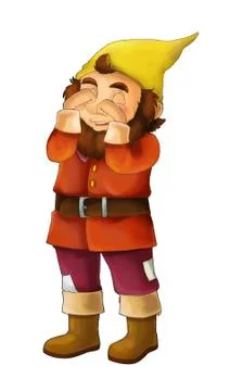 Cartoon dwarf on white background in some activity Stock Illustration