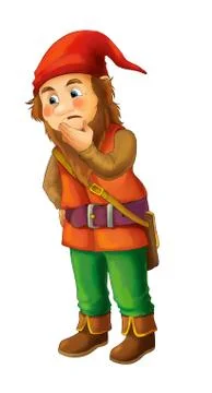 Cartoon dwarf on white background in some activity Stock Illustration